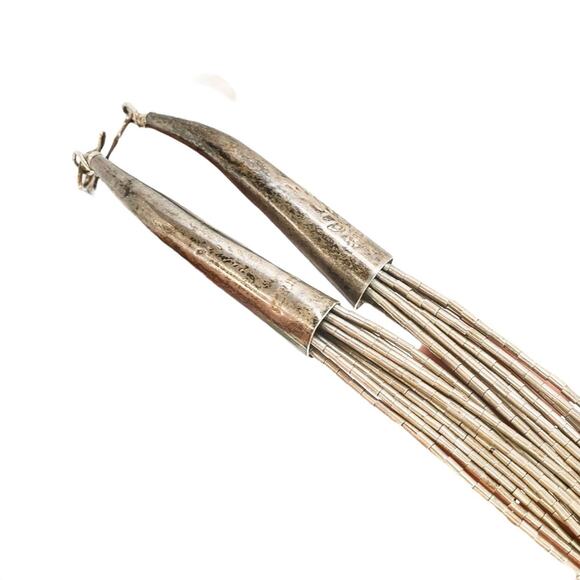 Vintage Santo Domingo Turquoise Sterling Silver Heishi Necklace 10-Strand - Picture 4 of 10